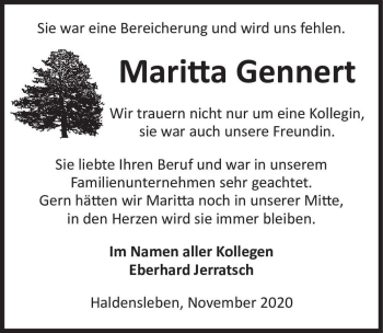 Traueranzeige von Maritta Gennert  von Magdeburger Volksstimme