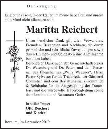 Traueranzeige von Maritta Reichert  von Magdeburger Volksstimme