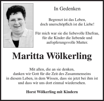 Traueranzeige von Maritta Wölkerling  von Magdeburger Volksstimme