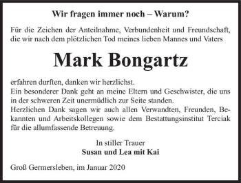 Traueranzeige von Mark Bongartz  von Magdeburger Volksstimme