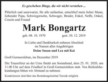 Traueranzeige von Mark Bongartz  von Magdeburger Volksstimme