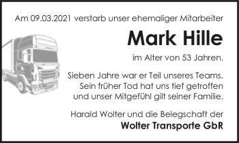 Traueranzeige von Mark Hille  von Magdeburger Volksstimme