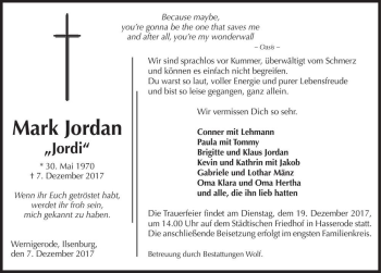 Traueranzeige von Mark Jordan ,,Jordi