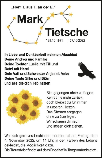 Traueranzeige von Mark Tietsche  von Magdeburger Volksstimme