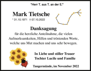 Traueranzeige von Mark Tietsche  von Magdeburger Volksstimme