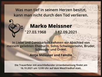 Traueranzeige von Marko Meissner  von Magdeburger Volksstimme