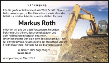 Traueranzeige von Markus Roth  von Magdeburger Volksstimme