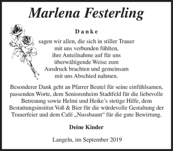 Traueranzeige von Marlena Festerling  von Magdeburger Volksstimme