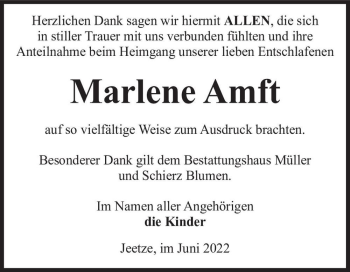 Traueranzeige von Marlene Amft  von Magdeburger Volksstimme
