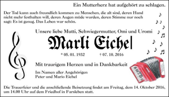 Traueranzeige von Marli Eichel  von Magdeburger Volksstimme