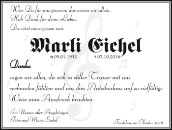 Traueranzeige von Marli Eichel  von Magdeburger Volksstimme