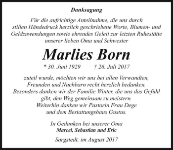 Traueranzeige von Marlies Born  von Magdeburger Volksstimme