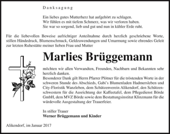 Traueranzeige von Marlies Brüggemann  von Magdeburger Volksstimme