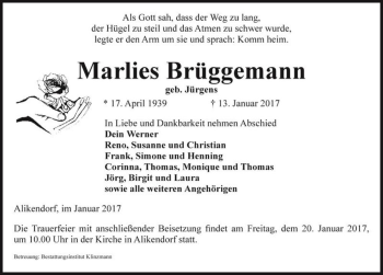 Traueranzeige von Marlies Brüggemann (geb. Jürgens)  von Magdeburger Volksstimme