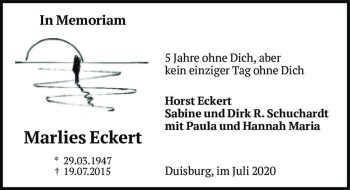 Traueranzeige von Marlies Eckert  von Magdeburger Volksstimme
