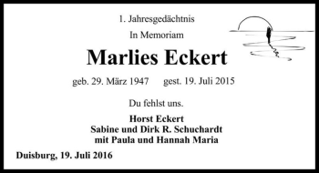 Traueranzeige von Marlies Eckert  von Magdeburger Volksstimme