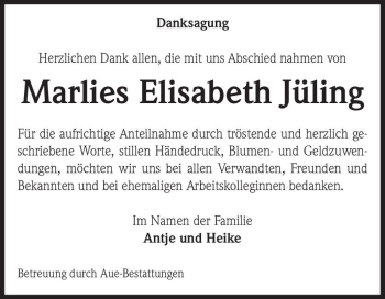 Traueranzeige von Marlies Elisabeth Jüling  von Magdeburger Volksstimme