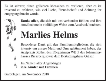 Traueranzeige von Marlies Helms  von Magdeburger Volksstimme
