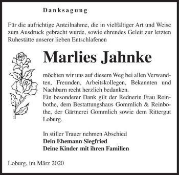 Traueranzeige von Marlies Jahnke  von Magdeburger Volksstimme