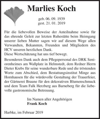 Traueranzeige von Marlies Koch  von Magdeburger Volksstimme