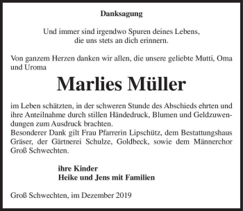 Traueranzeige von Marlies Müller  von Magdeburger Volksstimme