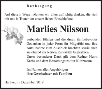 Traueranzeige von Marlies Nilsson  von Magdeburger Volksstimme