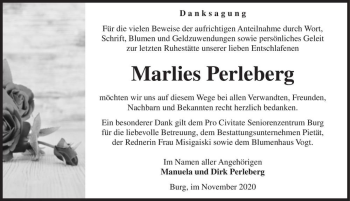 Traueranzeige von Marlies Perleberg  von Magdeburger Volksstimme