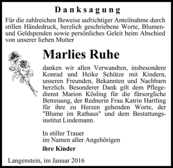 Traueranzeige von Marlies Ruhe  von Magdeburger Volksstimme