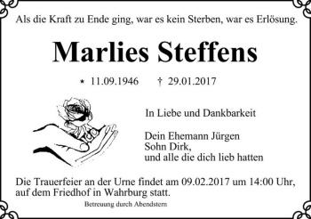 Traueranzeige von Marlies Steffens  von Magdeburger Volksstimme
