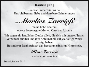 Traueranzeige von Marlies Zarrieß  von Magdeburger Volksstimme