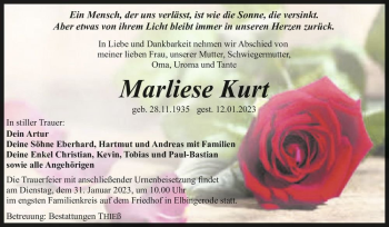 Traueranzeige von Marliese Kurt  von Magdeburger Volksstimme
