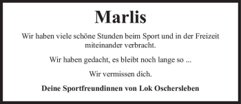 Traueranzeige von Marlis  von Magdeburger Volksstimme