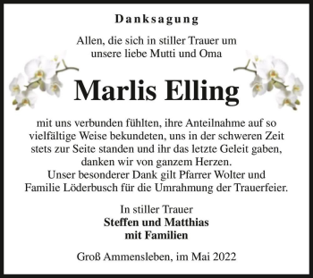 Traueranzeige von Marlis Elling  von Magdeburger Volksstimme