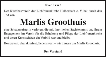 Traueranzeige von Marlis Groothuis  von Magdeburger Volksstimme