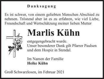 Traueranzeige von Marlis Kühn  von Magdeburger Volksstimme