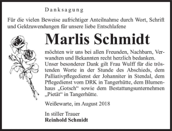 Traueranzeige von Marlis Schmidt  von Magdeburger Volksstimme