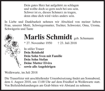Traueranzeige von Marlis Schmidt (geb. Schumann)  von Magdeburger Volksstimme