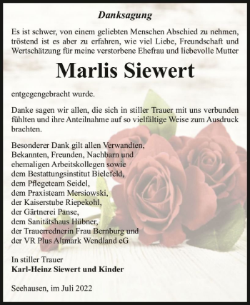 Traueranzeige von Marlis Siewert  von Magdeburger Volksstimme