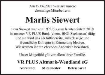 Traueranzeige von Marlis Siewert  von Magdeburger Volksstimme
