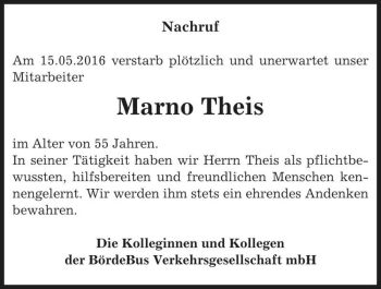 Traueranzeige von Marno Theis  von Magdeburger Volksstimme