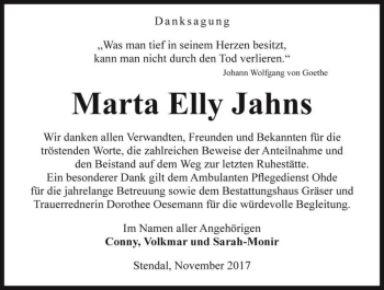 Traueranzeige von Marta Elly Jahns  von Magdeburger Volksstimme