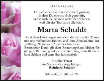 Traueranzeige von Marta Schuldt  von Magdeburger Volksstimme