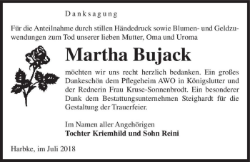 Traueranzeige von Martha Bujack  von Magdeburger Volksstimme