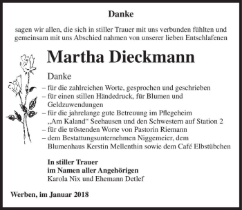 Traueranzeige von Martha Dieckmann  von Magdeburger Volksstimme
