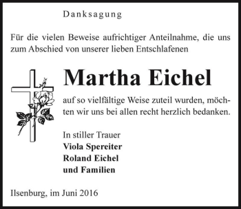 Traueranzeige von Martha Eichel  von Magdeburger Volksstimme