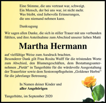 Traueranzeige von Martha Hermann  von Magdeburger Volksstimme