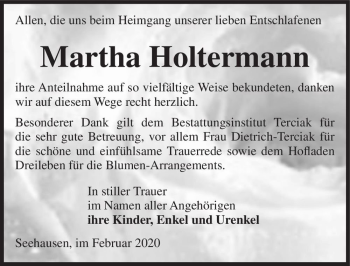 Traueranzeige von Martha Holtermann  von Magdeburger Volksstimme