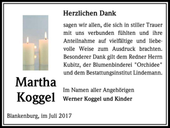 Traueranzeige von Martha Koggel  von Magdeburger Volksstimme