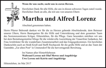 Traueranzeige von Martha Lorenz  von Magdeburger Volksstimme