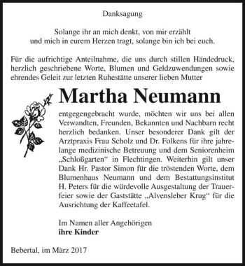 Traueranzeige von Martha Neumann  von Magdeburger Volksstimme